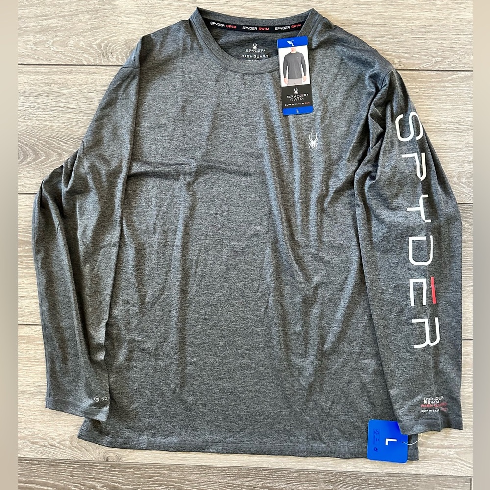 Spyder Men’s Long Sleeve Rashguard, Dark Gray, Large